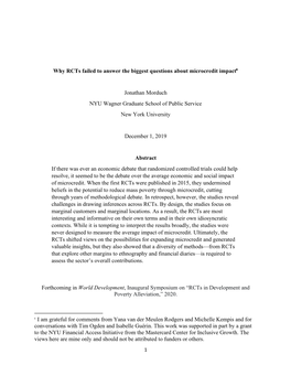 Why Rcts Failed to Answer the Biggest Questions About Microcredit Impact