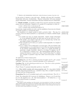 7. Simple and Semisimple Modules in This Section a Denotes a Ring With