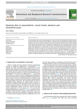 Quantum Dots in Nanomedicine: Recent Trends, Advances and Unresolved Issues