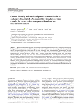 Brachionichthys Hirsutus) Provides a Model for Conservation Management in Related and Data-Deficient Species