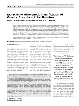 Molecular-Pathogenetic Classification of Genetic Disorders of the Skeleton