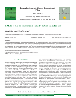 FDI, Income, and Environmental Pollution in Indonesia