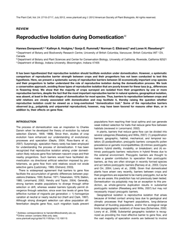 Reproductive Isolation During Domesticationw