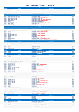 Sage Crankshaft Product List 2016