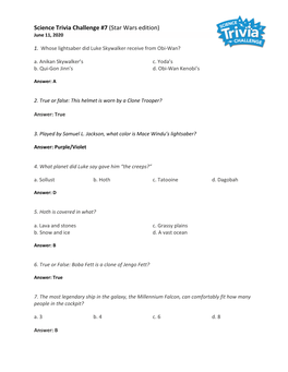 Science Trivia Challenge #7 Questions