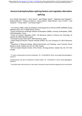 Aurora-A Phosphorylates Splicing Factors and Regulates Alternative Splicing