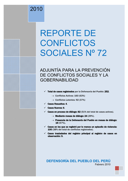 Reporte De Conflictos Sociales Nº 72