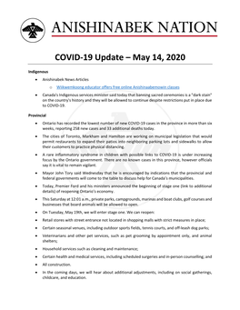 COVID-19 Update – May 14, 2020