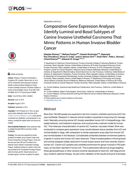 Comparative Gene Expression Analyses Identify Luminal and Basal Subtypes of Canine Invasive Urothelial Carcinoma That Mimic Patterns in Human Invasive Bladder Cancer