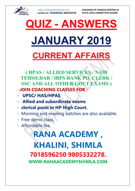 Answers January 2019 Current Affairs