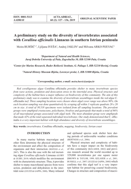 A Preliminary Study on the Diversity of Invertebrates Associated with Corallina Officinalis Linnaeus in Southern Istrian Peninsula