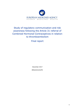 Study of Regulatory Communication and Risk Awareness Following the Article 31 Referral of Combined Hormonal Contraceptives in Relation to Thromboembolism