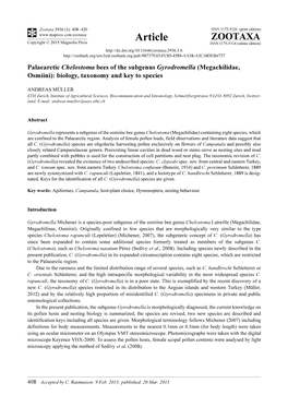 Palaearctic Chelostoma Bees of the Subgenus Gyrodromella (Megachilidae, Osmiini): Biology, Taxonomy and Key to Species