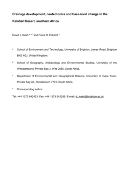 Neotectonics, Base Level Change and Drainage Evolution in the Kalahari