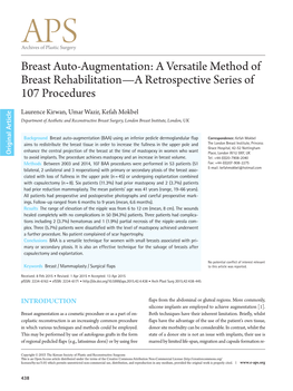 Breast Auto-Augmentation: a Versatile Method of Breast Rehabilitation—A Retrospective Series of 107 Procedures