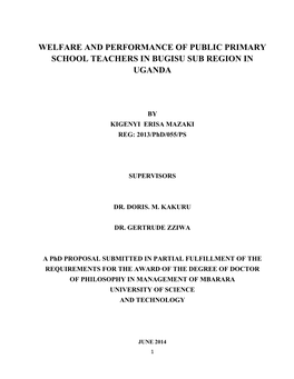 Welfare and Performance of Public Primary School Teachers in Bugisu Sub Region in Uganda