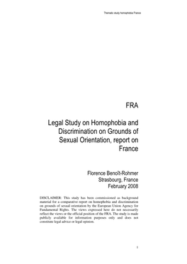 FRA Legal Study on Homophobia and Discrimination on Grounds Of