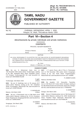 Tamil Nadu Government Gazette Published by Authority