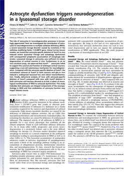 Astrocyte Dysfunction Triggers Neurodegeneration in a Lysosomal Storage Disorder