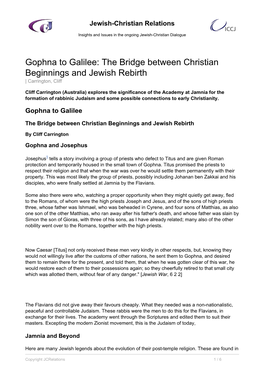 The Bridge Between Christian Beginnings and Jewish Rebirth | Carrington, Cliff