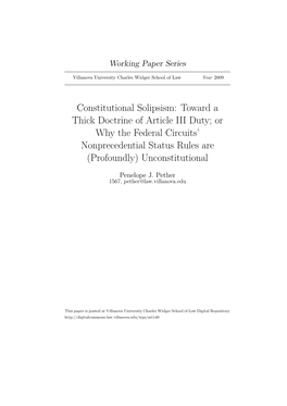 Constitutional Solipsism: Toward a Thick Doctrine of Article III Duty; Or Why the Federal Circuits’ Nonprecedential Status Rules Are (Profoundly) Unconstitutional