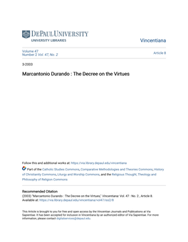 Marcantonio Durando : the Decree on the Virtues