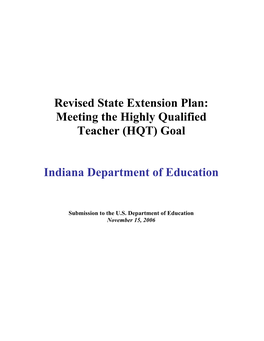 Revised State Extension Plan: Meeting the Highly Qualified Teacher (HQT) Goal