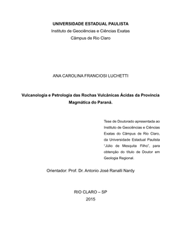 UNIVERSIDADE ESTADUAL PAULISTA Instituto De Geociências E Ciências Exatas Câmpus De Rio Claro