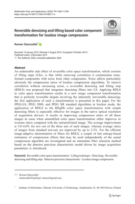 Reversible Denoising and Lifting Based Color Component Transformation for Lossless Image Compression