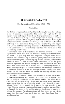 THE MAKING of a PARTY? the International Socialists 1965-1 976