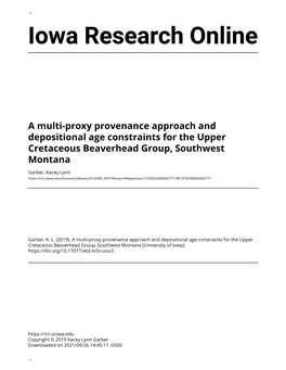 A Multi-Proxy Provenance Approach and Depositional Age Constraints for the Upper Cretaceous Beaverhead Group, Southwest Montana