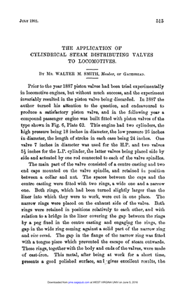 Tee Application of Cylindrical Steam Distributing Valves to Locomotives. - by Mr.Walter M