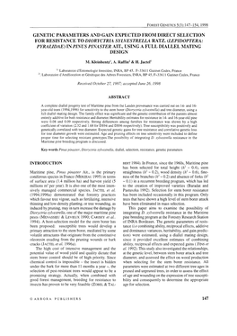 Genetic Parameters and Gain Expected from Direct Selection for Resistance to Dioryctria Sylvestrella Ratz