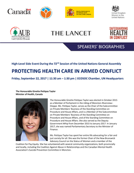 PROTECTING HEALTH CARE in ARMED CONFLICT Friday, September 22, 2017 | 11:30 Am – 1:30 Pm | ECOSOC Chamber, UN Headquarters