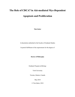 The Role of CDCA7 in Akt-Mediated Myc-Dependent Apoptosis and Proliferation