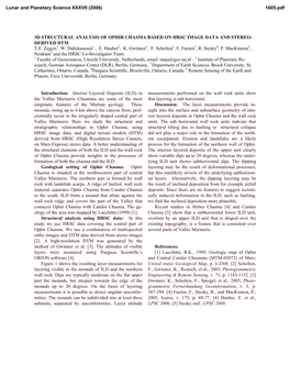 3D Structural Analysis of Ophir Chasma Based on Hrsc Image Data and Stereo- Derived Dtm T.E