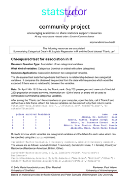 Chi-Squared Test for Association