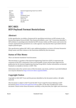 RFC 8851: RTP Payload Format Restrictions