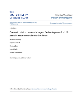Ocean Circulation Causes the Largest Freshening Event for 120 Years in Eastern Subpolar North Atlantic