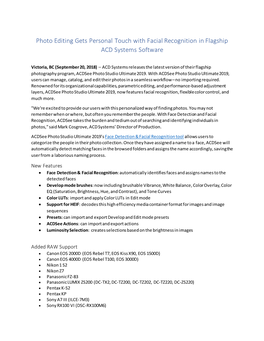 Photo Editing Gets Personal Touch with Facial Recognition in Flagship ACD Systems Software