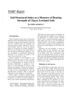 TARC Report Soil Structural Index As a Measure of Bearing Strength Of