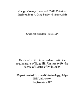 Gangs, County Lines and Child Criminal Exploitation: a Case Study of Merseyside