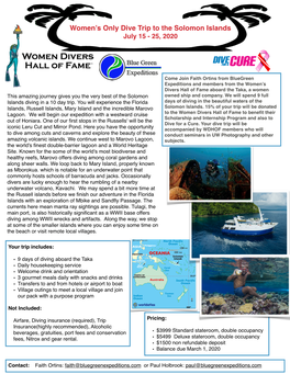 Women's Only Dive Trip to the Solomon Islands