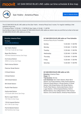 UC SAN DIEGO BLUE LINE Cable Car Time Schedule & Line Route