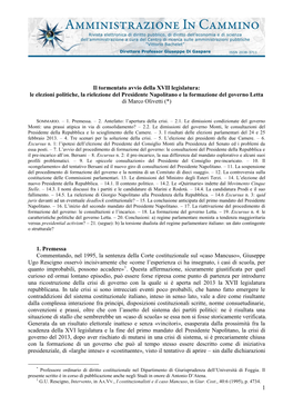 1 Il Tormentato Avvio Della XVII Legislatura: Le Elezioni Politiche, La