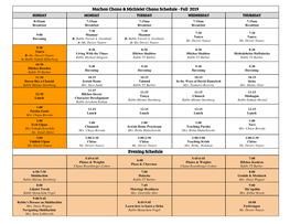 Machon Chana & Michlelet Chana Schedule