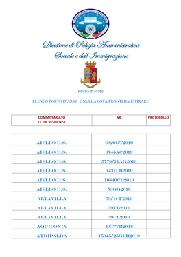 Divisione Di Polizia Amministrativa Sociale E Dell'immigrazione