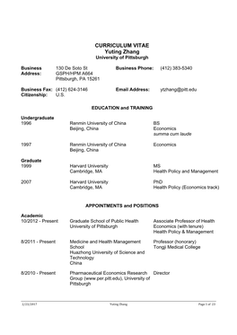 CURRICULUM VITAE Yuting Zhang University of Pittsburgh