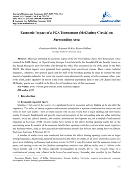 Economic Impact of a PGA Tournament (Mcgladrey Classic) On