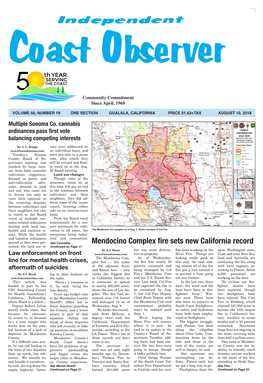 Mendocino Complex Fire Sets New California Record Sented, the Land Use Is- Continued on Page 11 by S.J